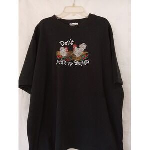 Bon Worth Black T Shirt Chickens Don't Ruffle My Feathers Graphic Tee Size L